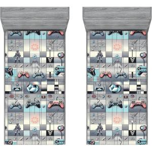 Ambesonne Christmas Fitted Sheet, Merry Christmas Lettering on an Abstract Modern Snowflake Dot Pattern, Soft Decorative Fabric Bedding All-Round Elastic Pocket, Queen Size, Charcoal Beige(Soft Blue Pale Grey)
