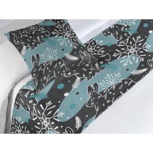 Ambesonne Christmas Floral Bed Runner Set, Simple Design Botany Pattern Winter Rabbits Snowflakes Circles, Decorative Bedding Scarf and a Pillow Sham for Hotels Homes, Twin, Dark Sea Green White(Dark Sea Green White)
