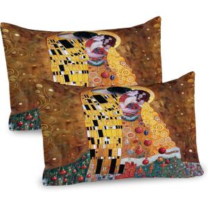 Ambesonne Christmas Pillow Sham Set of 2, Romantic Xmas in Golden Yellow Tones Theme with Man and Woman Kissing, Quality Microfiber Bedding Item for All Seasons, 30″ x 20″, Ginger Mustard Amber