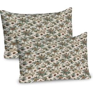 Ambesonne Christmas Pillow Sham Set of 2, Vintage Merry Xmas with Pine Cones Globes and Pine Leaves Illustration, Quality Microfiber Bedding Item for All Seasons, 36″ x 20″, Brown Green and Blue