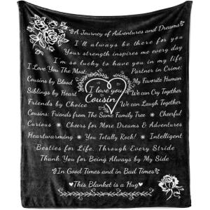 Ambesonne Cousin Gift Blanket, Custom Gift Idea for Women & Men Christmas Birthday Present Male Female, Flannel Fleece Bed & Throw Cover Filled with Appreciation Love Words, 50″ x 70″, Black(Black)