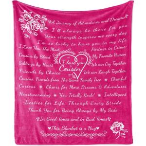 Ambesonne Cousin Gift Blanket, Custom Gift Idea for Women & Men Christmas Birthday Present Male Female, Flannel Fleece Bed & Throw Cover Filled with Appreciation Love Words, 50″ x 70″, Black(Magenta)