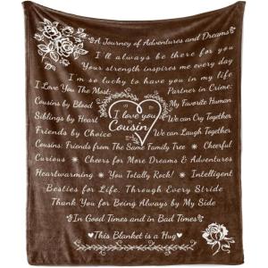 Ambesonne Cousin Gift Blanket, Custom Gift Idea for Women & Men Christmas Birthday Present Male Female, Flannel Fleece Bed & Throw Cover Filled with Appreciation Love Words, 50″ x 70″, Black(Brown)