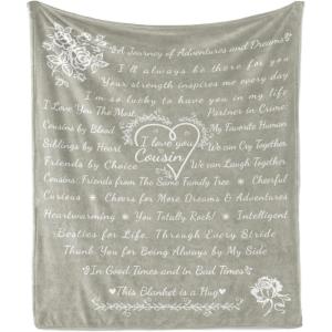 Ambesonne Cousin Gift Blanket, Custom Gift Idea for Women & Men Christmas Birthday Present Male Female, Flannel Fleece Bed & Throw Cover Filled with Appreciation Love Words, 50″ x 70″, Black(Dusk)