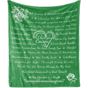 Ambesonne Cousin Gift Blanket, Custom Gift Idea for Women & Men Christmas Birthday Present Male Female, Flannel Fleece Bed & Throw Cover Filled with Appreciation Love Words, 50″ x 70″, Black(Green)