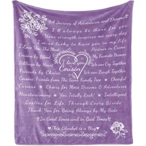 Ambesonne Cousin Gift Blanket, Custom Gift Idea for Women & Men Christmas Birthday Present Male Female, Flannel Fleece Bed & Throw Cover Filled with Appreciation Love Words, 50″ x 70″, Black(Lavender)
