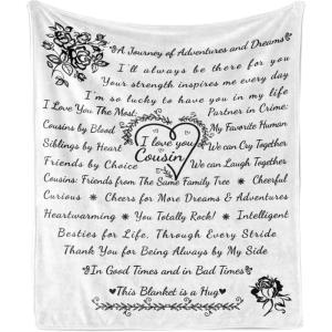Ambesonne Cousin Gift Blanket, Custom Gift Idea for Women & Men Christmas Birthday Present Male Female, Flannel Fleece Bed & Throw Cover Filled with Appreciation Love Words, 50″ x 70″, Black(White)