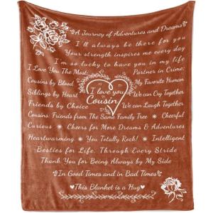 Ambesonne Cousin Gift Blanket, Custom Gift Idea for Women & Men Christmas Birthday Present Male Female, Flannel Fleece Bed & Throw Cover Filled with Appreciation Love Words, 50″ x 70″, Black(Rust)