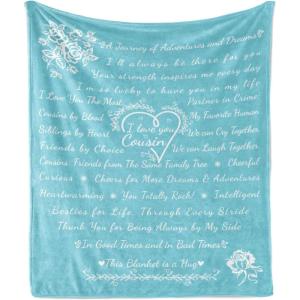 Ambesonne Cousin Gift Blanket, Custom Gift Idea for Women & Men Christmas Birthday Present Male Female, Flannel Fleece Bed & Throw Cover Filled with Appreciation Love Words, 50″ x 70″, Black(Turquoise)