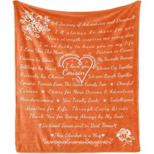 Ambesonne Cousin Gift Blanket, Custom Gift Idea for Women & Men Christmas Birthday Present Male Female, Flannel Fleece Bed & Throw Cover Filled with Appreciation Love Words, 50″ x 70″, Black(Orange)