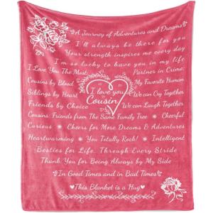 Ambesonne Cousin Gift Blanket, Custom Gift Idea for Women & Men Christmas Birthday Present Male Female, Flannel Fleece Bed & Throw Cover Filled with Appreciation Love Words, 50″ x 70″, Black(Rose)