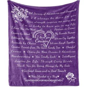 Ambesonne Cousin Gift Blanket, Custom Gift Idea for Women & Men Christmas Birthday Present Male Female, Flannel Fleece Bed & Throw Cover Filled with Appreciation Love Words, 50″ x 70″, Black(Purple)