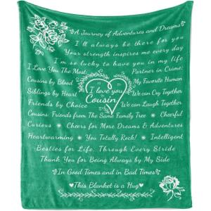 Ambesonne Cousin Gift Blanket, Custom Gift Idea for Women & Men Christmas Birthday Present Male Female, Flannel Fleece Bed & Throw Cover Filled with Appreciation Love Words, 50″ x 70″, Black(Jade Green)