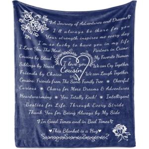 Ambesonne Cousin Gift Blanket, Custom Gift Idea for Women & Men Christmas Birthday Present Male Female, Flannel Fleece Bed & Throw Cover Filled with Appreciation Love Words, 50″ x 70″, Black(Navy Blue)