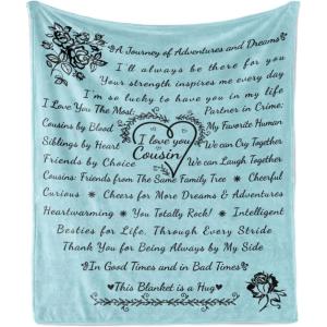Ambesonne Cousin Gift Blanket, Custom Gift Idea for Women & Men Christmas Birthday Present Male Female, Flannel Fleece Bed & Throw Cover Filled with Appreciation Love Words, 50″ x 70″, Black(Pale Blue)