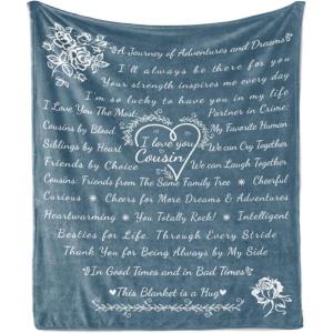 Ambesonne Cousin Gift Blanket, Custom Gift Idea for Women & Men Christmas Birthday Present Male Female, Flannel Fleece Bed & Throw Cover Filled with Appreciation Love Words, 50″ x 70″, Black(Slate Blue)