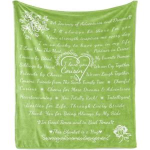 Ambesonne Cousin Gift Blanket, Custom Gift Idea for Women & Men Christmas Birthday Present Male Female, Flannel Fleece Bed & Throw Cover Filled with Appreciation Love Words, 50″ x 70″, Black(Pistachio Green)