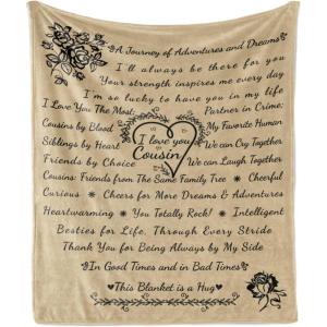 Ambesonne Cousin Gift Blanket, Custom Gift Idea for Women & Men Christmas Birthday Present Male Female, Flannel Fleece Bed & Throw Cover Filled with Appreciation Love Words, 50″ x 70″, Black(Beige)