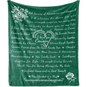 Ambesonne Cousin Gift Blanket, Custom Gift Idea for Women & Men Christmas Birthday Present Male Female, Flannel Fleece Bed & Throw Cover Filled with Appreciation Love Words, 50″ x 70″, Black(Emerald)