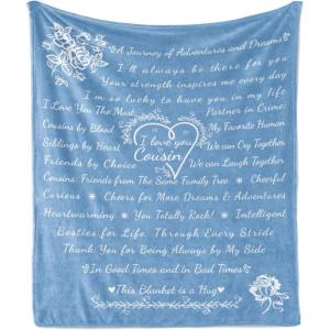 Ambesonne Cousin Gift Blanket, Custom Gift Idea for Women & Men Christmas Birthday Present Male Female, Flannel Fleece Bed & Throw Cover Filled with Appreciation Love Words, 50″ x 70″, Black(Azure Blue)