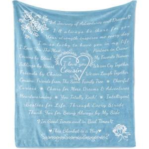 Ambesonne Cousin Gift Blanket, Custom Gift Idea for Women & Men Christmas Birthday Present Male Female, Flannel Fleece Bed & Throw Cover Filled with Appreciation Love Words, 50″ x 70″, Black(Sky Blue)