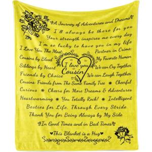 Ambesonne Cousin Gift Blanket, Custom Gift Idea for Women & Men Christmas Birthday Present Male Female, Flannel Fleece Bed & Throw Cover Filled with Appreciation Love Words, 50″ x 70″, Black(Yellow)