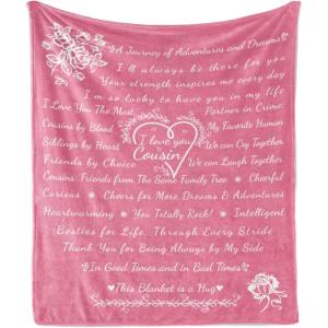 Ambesonne Cousin Gift Blanket, Custom Gift Idea for Women & Men Christmas Birthday Present Male Female, Flannel Fleece Bed & Throw Cover Filled with Appreciation Love Words, 50″ x 70″, Black(Pink)