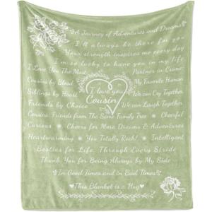 Ambesonne Cousin Gift Blanket, Custom Gift Idea for Women & Men Christmas Birthday Present Male Female, Flannel Fleece Bed & Throw Cover Filled with Appreciation Love Words, 50″ x 70″, Black(Pale Green)