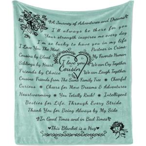 Ambesonne Cousin Gift Blanket, Custom Gift Idea for Women & Men Christmas Birthday Present Male Female, Flannel Fleece Bed & Throw Cover Filled with Appreciation Love Words, 50″ x 70″, Black(Mint Green)