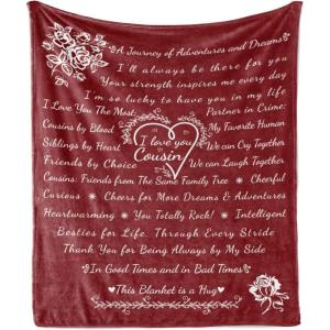 Ambesonne Cousin Gift Blanket, Custom Gift Idea for Women & Men Christmas Birthday Present Male Female, Flannel Fleece Bed & Throw Cover Filled with Appreciation Love Words, 50″ x 70″, Black(Maroon)