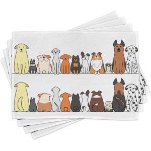 Ambesonne Dog Place Mats Set of 4, Multicultural Dog Family in a Row from Back and Front Views Companionship Comic Art, Washable Fabric Placemats for Dining Table, Standard Size, Yellow Brown