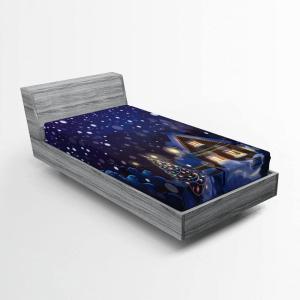 Ambesonne Eggplant Fitted Sheet, Christmas Inspired Flowers Snowflakes and Swirls in a Violet Delicate Environment, Soft Decorative Fabric Bedding All-Round Elastic Pocket, Twin Size, Violet White(Navy Yellow)