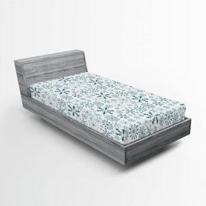 Ambesonne Eggplant Fitted Sheet, Christmas Inspired Flowers Snowflakes and Swirls in a Violet Delicate Environment, Soft Decorative Fabric Bedding All-Round Elastic Pocket, Twin Size, Violet White(Teal White)