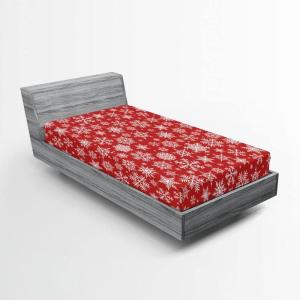 Ambesonne Eggplant Fitted Sheet, Christmas Inspired Flowers Snowflakes and Swirls in a Violet Delicate Environment, Soft Decorative Fabric Bedding All-Round Elastic Pocket, Twin Size, Violet White(Red and White)