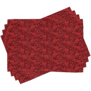 Ambesonne Flower Place Mats Set of 4, Floral Details with Leaves Swirls Romantic Vivid Vibrant Pattern Art Print, Washable Fabric Placemats for Dining Table, Standard Size, Burgundy Red