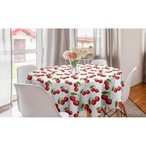 Ambesonne Fruit Round Tablecloth, Cherry Design Fresh Berry Fruit Summer Green Garden Macro Digital Print, Circle Table Cloth Cover for Dining Room Kitchen Decoration, 60″, Red Green White
