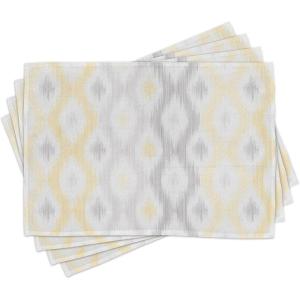 Ambesonne Grey and Yellow Place Mats Set of 4, Sketchy Hand Drawn Abstract Chain Like Design, Washable Fabric Placemats for Dining Table, Standard Size, Grey Yellow