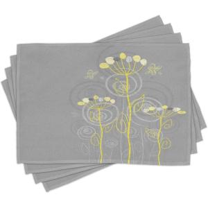 Ambesonne Grey and Yellow Place Mats Set of 4, Under The Sea Inspired Flowers Abstract Swirls Backdrop, Washable Fabric Placemats for Dining Table, Standard Size, Grey Yellow