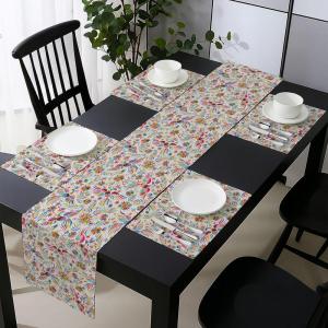 Ambesonne Horses Table Runner & Placemats, Classic Swedish Dalecarlian Coral Azure Blue Animals and Green Floral Arrangement, Set for Dining Table Decor, Placemat 4 pcs + Runner 16″x72″, Blue Burgundy(Red Cream)