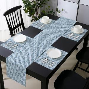 Ambesonne Horses Table Runner & Placemats, Classic Swedish Dalecarlian Coral Azure Blue Animals and Green Floral Arrangement, Set for Dining Table Decor, Placemat 4 pcs + Runner 16″x72″, Blue Burgundy(Blue White)
