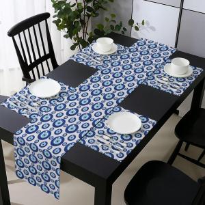 Ambesonne Horses Table Runner & Placemats, Classic Swedish Dalecarlian Coral Azure Blue Animals and Green Floral Arrangement, Set for Dining Table Decor, Placemat 4 pcs + Runner 16″x72″, Blue Burgundy(Blue Pale Blue White)