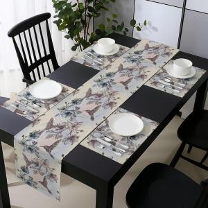 Ambesonne Horses Table Runner & Placemats, Classic Swedish Dalecarlian Coral Azure Blue Animals and Green Floral Arrangement, Set for Dining Table Decor, Placemat 4 pcs + Runner 16″x72″, Blue Burgundy(Teal Brown)