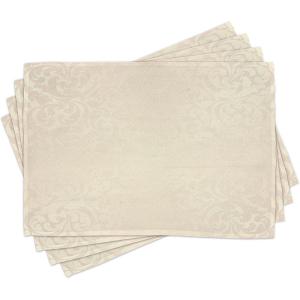 Ambesonne Ivory Place Mats Set of 8, Classic Victorian Style Monochrome Damask Background with Swirl Floral Effects Print, Washable Fabric Placemats for Dining Table, Placemat 8 pcs, Cream