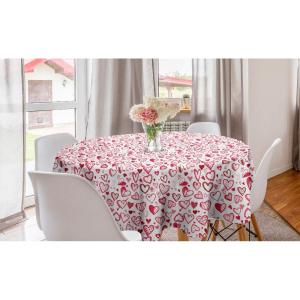 Ambesonne Love Round Tablecloth, Valentine Hearts Gatherings Engagement Honeymoon Arrow Doodle Style Print, Circle Table Cloth Cover for Dining Room Kitchen Decoration, 60″, Magenta Ruby White