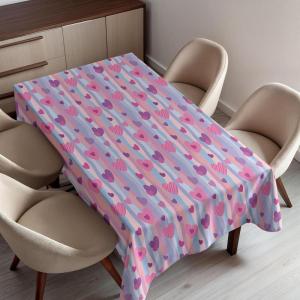 Ambesonne Love Tablecloth, Hearts for Valentine Vertical Stripes Lines Ornament Romance Wedding, Rectangular Table Cover for Dining Room Kitchen Decor, 60″ X 90″, Pale Muave Blue Purple Pink