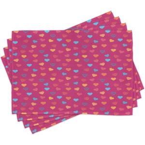 Ambesonne Magenta Place Mats Set of 4, Heart Valentine Days Lovers Love Concept, Washable Fabric Placemats for Dining Table, Standard Size, Multicolor