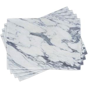 Ambesonne Marble Print Place Mats Set of 4, Realistic Paint Mineral Nature Surface Motif Rock Formation Models Art, Washable Fabric Placemats for Dining Table, Standard Size, Blue Grey White
