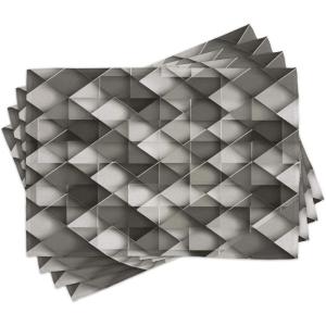 Ambesonne Modern Place Mats Set of 4, Geometrical Design with Grey Ombre Colored Squares Print, Washable Fabric Placemats for Dining Table, Standard Size, Grey Charcoal