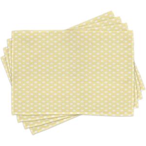 Ambesonne Polka Dots Place Mats Set of 4, Nostalgic Pastel Polka Dots in Never Ending Path Vintage Old-Fashion Art, Washable Fabric Placemats for Dining Table, Standard Size, Pale Yellow White