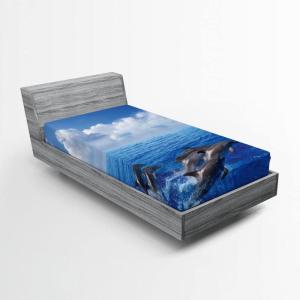 Ambesonne Puppy Fitted Sheet, Funny Christmas Themed Watercolor Painting of Happy Corgi Dog with Deer Antlers Image, Soft Decorative Fabric Bedding All-Round Elastic Pocket, Twin Size, Pale Coffee(Azure Blue)